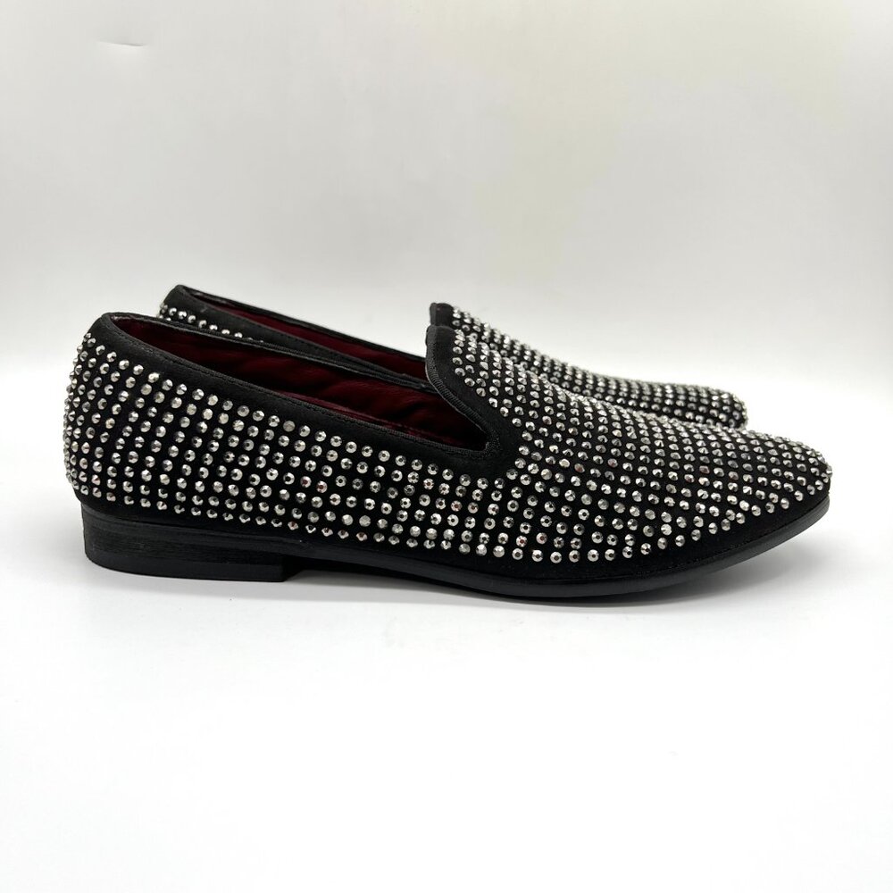 Steve Madden Mens 9 Caviarr Black‎ Silver Studded Loafers Dress Shoes